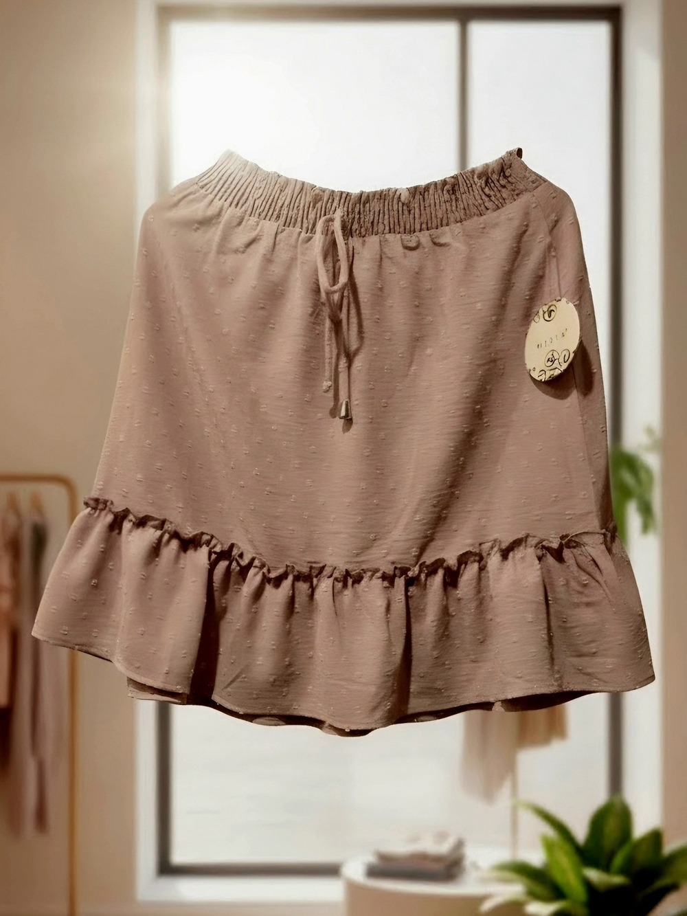 Misia Rose Taupe Ruffle-Hem Mini Skirt